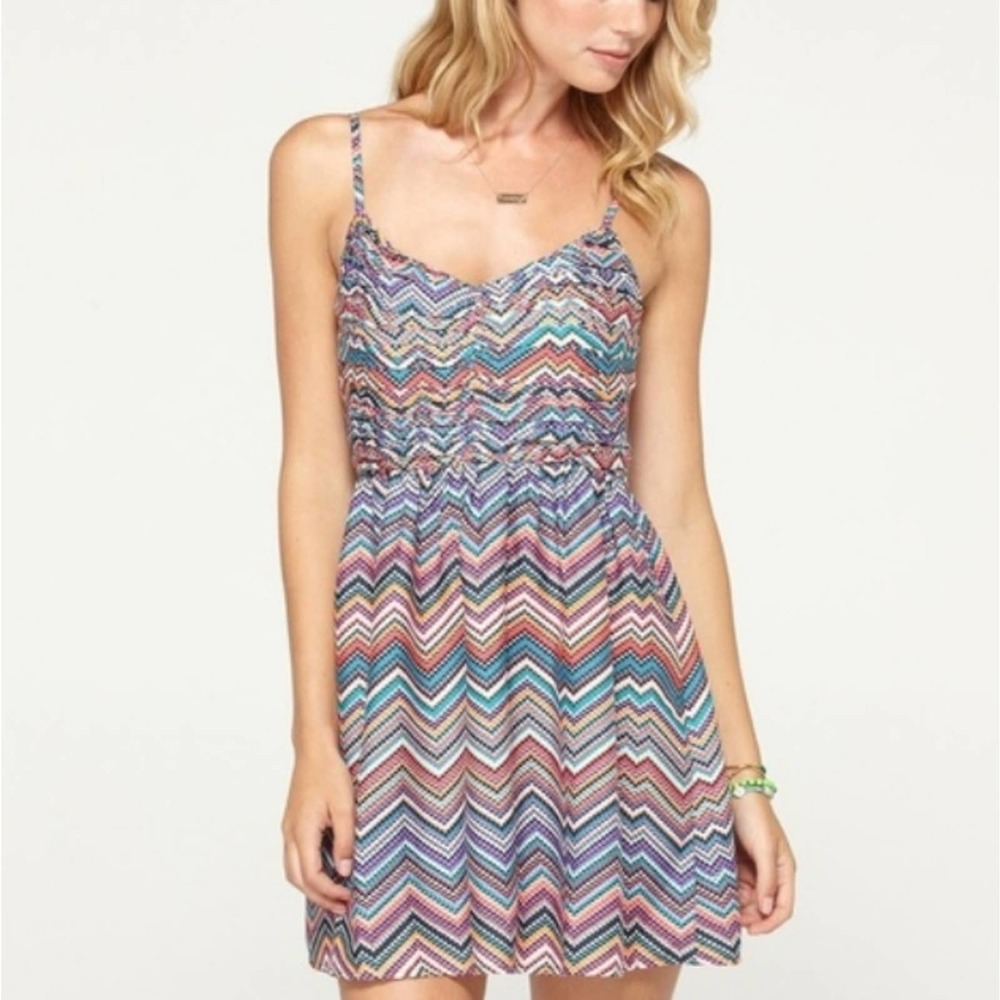 Roxy Shoreline Zig Zag Multi Color Skater Dress S